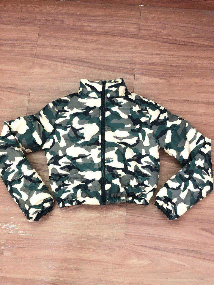 Stay Stylish and Warm with the Army Green Camouflage Down Jacket